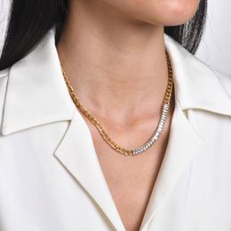 Collier rectangulaire en acier inoxydable avec Zircon blanc, chaîne cubaine NK plaquée or, bijoux pour femmes, 6mm, 18 pouces