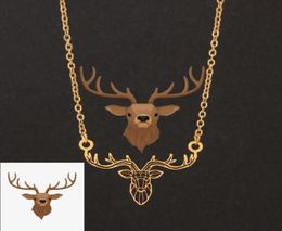 Collier de renne en acier inoxydable, pendentif en bois de cerf, chaînes d'animaux, colliers pliables droits creux, mode 2021, bijoux 1335144