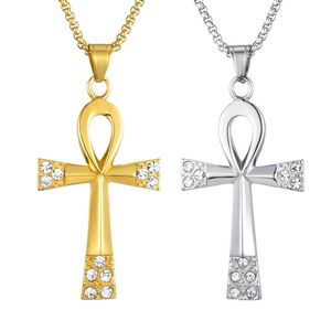 Acier Inoxydable Religieux Afrique Agypt Pendentif Égyptien Antique Le Symbole De La Vie Pharaon Copte Ankh Collier Pendentif Avec Strass En Cristal