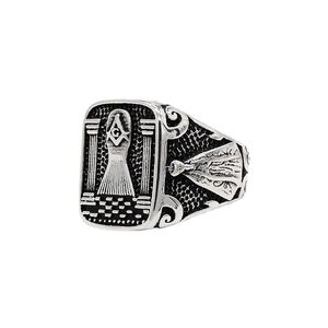 Acier en acier inoxydable Retro Ancient Silver Freemason Masonic Ring Articles Association Fraternal Square Compass Free Masons Ring Personnalité Jewellery Gift for Officers