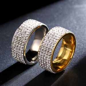 Bague en acier inoxydable 5 rangées couleur or bague en cristal anneaux de mariage pour femmes hommes Jelwery G-144