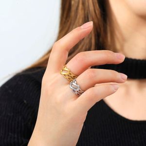 Anneau en acier inoxydable pour femme géométrique réglable ouverte anneaux de doigt coeur feuille de fleur de feuille de joaille punk bijoux d'anniversaire