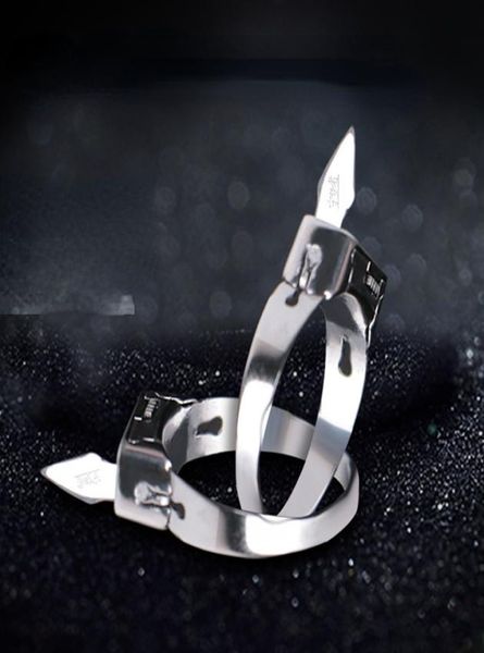Anneau en acier inoxydable Géométriquement simple Hidden Blade Autofense Réglable Rague ouverte Silver Couple Titane en acier Ring7692245