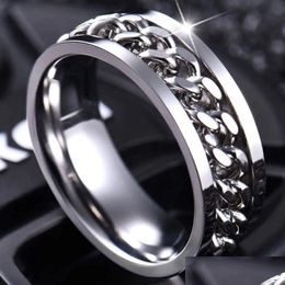 Anneau en acier inoxydable Chaîne de spinner de haute qualité anneaux rotables pour femmes bijoux punk dhgarden otq7j