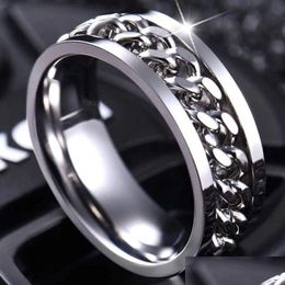 Anillo de acero inoxidable Anillos giratorios de cadena giratoria de alta calidad para mujeres Hombre Joyería punk Dhgarden Otq7J