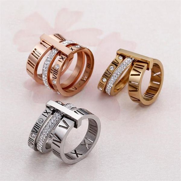Anillo de acero inoxidable, anillos con números romanos de oro rosa, joyería de moda, joyería de compromiso de boda para mujer 2683