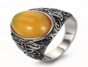 Roestvrij stalen ring vintage filigraan patroon ovale gele steen voor mannen vrouwen 7 12 met fluwelen tas6764588