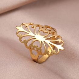 Anillos de acero inoxidable elegante Vintage bohemio de lujo Color dorado anillo ancho de moda para mujeres joyería compromiso regalos de boda