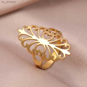 Roestvrij Stalen Ringen Elegante Vintage Bohemian Luxe Goud Kleur Mode Brede Ring Voor Vrouwen Sieraden Engagement Huwelijksgeschenken L230620