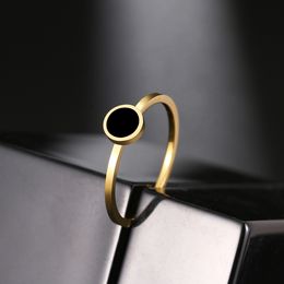Anillos de acero inoxidable a la moda estilo OL aniversario anillo de piedra redonda negra para mujer joyería fiesta boda niñas regalos