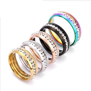 Anillo de cristal de una fila de acero inoxidable para hombres, mujeres, plata, oro, negro, EE. UU., tamaño 5-13, anillos de titanio para parejas, venta al por mayor