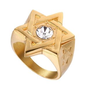 Roestvrijstalen rotswol mannen Joodse ster van David Ring Heren Masonic Silver Gold Religion Rings voor Jood