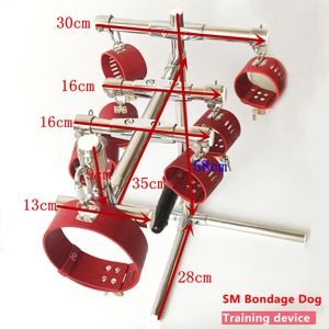 Varilla de acero inoxidable portátil Sm Bondage dispositivo de entrenamiento para perros con tobillera de cuero puños Collar y consolador arnés sexo muebles