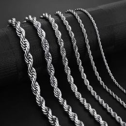 Acier inoxydable Corde Chaîne Collier Étanche Ras Du Cou Colliers Hommes Femmes Twist Hip Hop Bijoux 316L Chaînes En Argent Cadeaux 18-24 Pouces