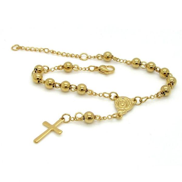 Bracelet chapelet en acier inoxydable de qualité supérieure perle pour femme avec pendentif croix jésus lien catholique religieux, chaîne