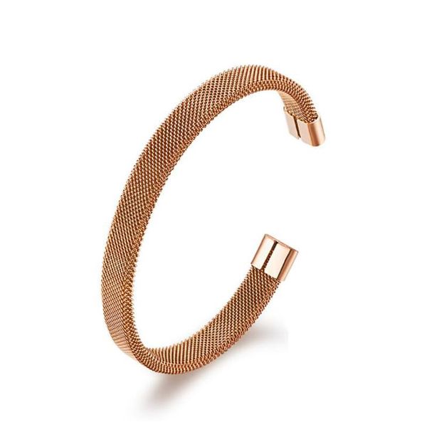 Bracelet en acier inoxydable en forme de C, or Rose, noir, maille, cadeau pour hommes et femmes, minimaliste pour lui