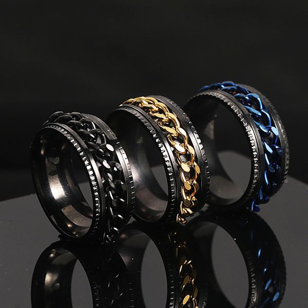 Anillo giratorio de acero inoxidable para parejas, cadena giratoria de alta calidad, anillos giratorios para mujer y hombre, regalo de fiesta, joyería Punk