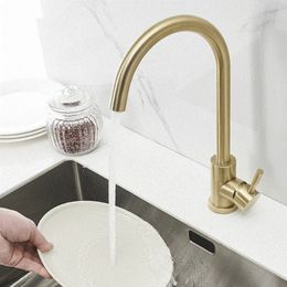 Roestvrijstalen roteerbare hete en koude geborstelde gouden kraan keuken gootsteen Water Tap Huishoudelijke Mixer Home Improvement voor Keuken
