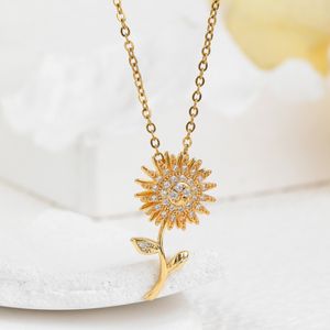 Roestvrijstalen roteerbare draaiende spinning zonnebloem ketting anti stress angst zirkoon kristal sleutelbeen ketting bruiloft sieraden geschenken