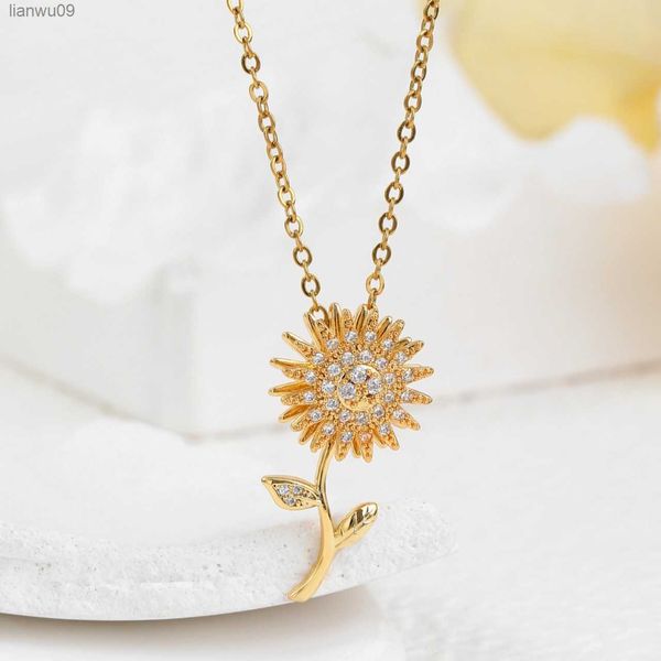 Collier De Tournesol En Acier Inoxydable Rotatif Anti Stress Anxiété Zircon Cristal Clavicule Chaîne De Mariage Bijoux Cadeaux L230704