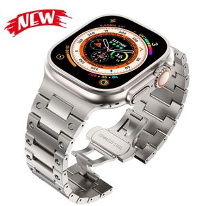Bracelets en acier inoxydable à trou rond en métal Bracelet Bracelet Bandes de bracelet Bracelet de montre pour Apple Watch Series 3 4 5 6 7 8 9 SE Ultra 2 iWatch 42 44 45 49 mm