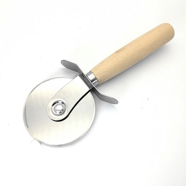 Coupe-pizza rond en acier inoxydable avec manche en bois coupe-pizza pâte à pâtisserie cuisine outils de cuisson en gros