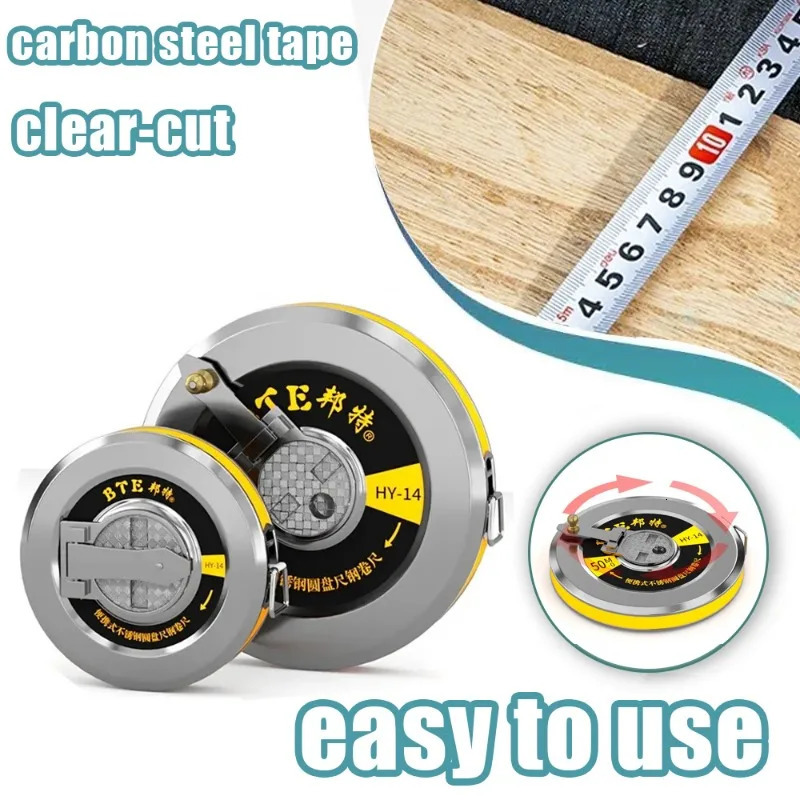 Stainless Steel Round Ruler 203050m Portable Engineering Measuring Disk with Concealed Rocker Carbon Tape 240109