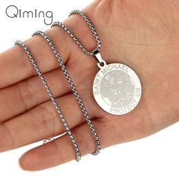 Roestvrijstalen heilige Michael medaille ketting voor vrouwen oude religieuze sieraden metaal aartsengel choker ketting cadeau