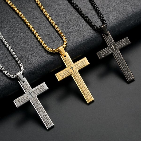 Écritures en acier inoxydable croix pendentif collier chaînes en or femmes hommes bijoux de mode
