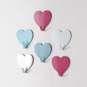 Stainless Steel Self-Adhesive Punch-Free Colorful Love Heart Shaped Strong Wall-Mounted Room Decoration Hook Sea Shipping RRC703