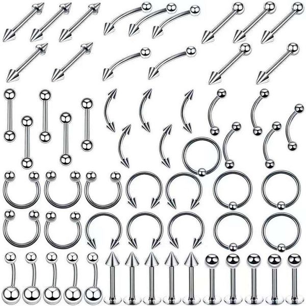 Ensemble d'anneaux de langue en acier inoxydable, Piercing pour le corps, sourcils, ventre, nez, accessoires de bijoux pour ongles, 110 mélanges, Whole2098