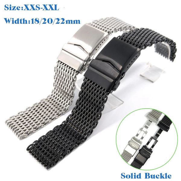 Correa de malla Shark 40 de acero inoxidable, correa de reloj de buceo, hebilla de seguridad ajustable sólida, accesorios de pulsera de 182022mm, lujo para hombres 240106