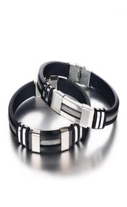 Bracelet en acier inoxydable et Silicone noir pour hommes, Style Punk, nouveau Design, Bracelet Simple en caoutchouc, breloque Pulsera Hombre17363296