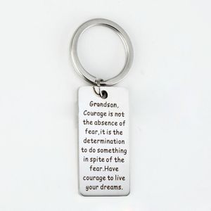 stainless steel Silver tag Inspirational Key Chain Ring Pendant Best grandson Graduation Gifts - grandson courage is not the absence of fear