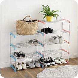 Étagère à chaussures multicouche Simple en acier inoxydable, non-tissés, facile à assembler, étagère de rangement, organisateur d'accessoires, cintre