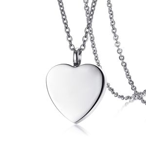 Pendentif en acier inoxydable simple coeur uni breloques couleur argent commémoratif cendres crémation urne collier bijoux pour animal de compagnie ou humain