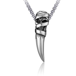 Collier avec pendentif en forme de dent de crâne en acier inoxydable, colliers en argent ancien pour femmes et hommes, hiphop, bijoux fins à la mode