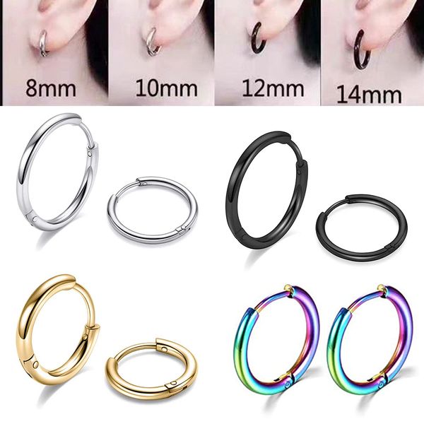 Petites boucles d'oreilles créoles en acier inoxydable, Cartilage Helix Lobes, boucles d'oreilles dormeuses articulées pour hommes femmes filles Punk oreille Clip cadeau 6mm 8mm 10mm 12mm