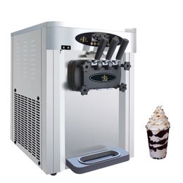 Machine à crème glacée molle en acier inoxydable, conception silencieuse, distributeur automatique de crème glacée à 3 saveurs, 1800W