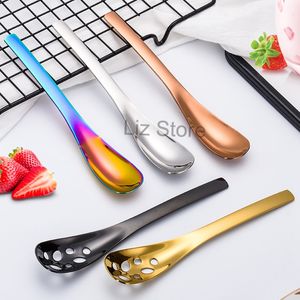 Cuillère à soupe en acier inoxydable 5 couleurs Dessert crème glacée cuillères à café couverts de cuisine petite passoire Scoop passoires en métal Scoops TH0680