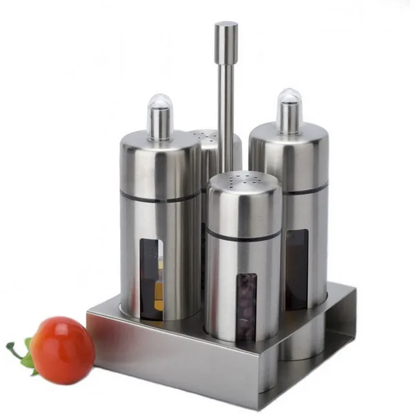 Rack à épices en acier inoxydable Cruit Condiment Jars Set Salt and Pepper Assaising Cooking Multi-Purpose Kitchen Tool