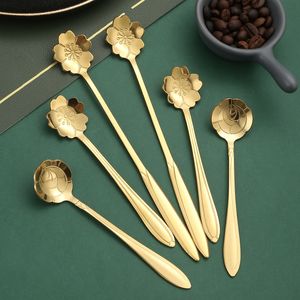 Stainless Steel Spoon Cherry Flower Gold Silver Scoop Coffee Spoon Christmas Gifts Kitchen Accessories Tableware Decoration