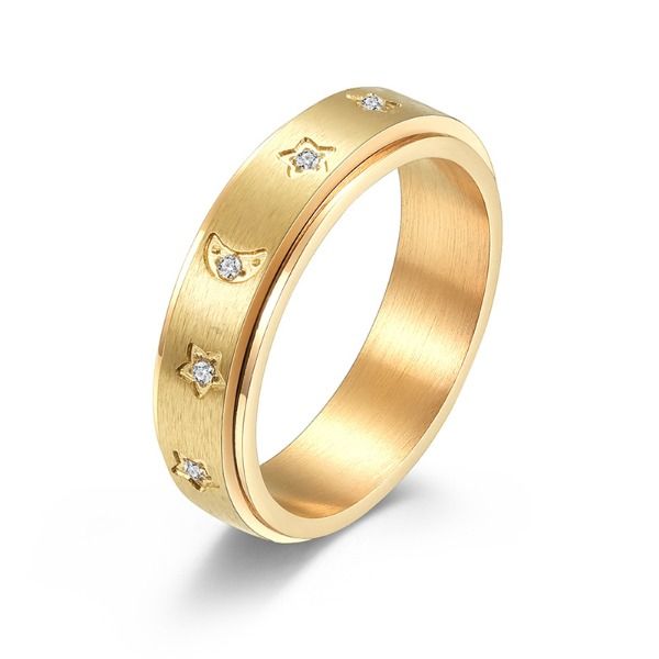 Anillos giratorios de acero inoxidable con incrustaciones de estrellas y luna, anillos giratorios para aliviar la ansiedad, joyería para hombres y mujeres