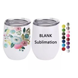 roestvrij staal stengelloze sublimatie spaties 12oz wijn tumbler cup mokglas met deksels groothandel