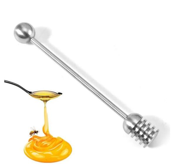 Acier inoxydable poignée droite outils de bâton de miel métal miel louches café thé agitateur fête approvisionnement miels pot bâton cuillères