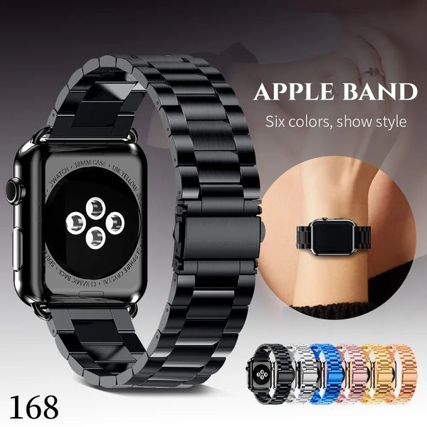 Sangle en acier inoxydable pour Apple Watch 42mm 38 mm Series 3 2 1 Metal Watch Band Three Link Bracelet Band pour Iwatch Series 4 5 6 7 8 9 Taille 40 mm 44 mm 45 mm 49 mm