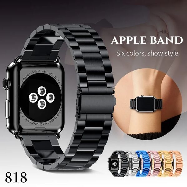 Sangle en acier inoxydable pour Apple Watch 9 8 Ultra 42 mm 38 mm 45 mm 49 mm Series 3 2 1 Band de bracelet trois liens pour la série Iwatch Série 4 5 taille 40mm 44mm 818dd