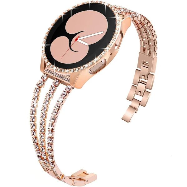 Boîtier en acier inoxydable pour montre Galaxy 4/5, 40mm 44mm, lien en diamant brillant, Bracelet pour femmes, 20mm, protecteur d'écran, 240326