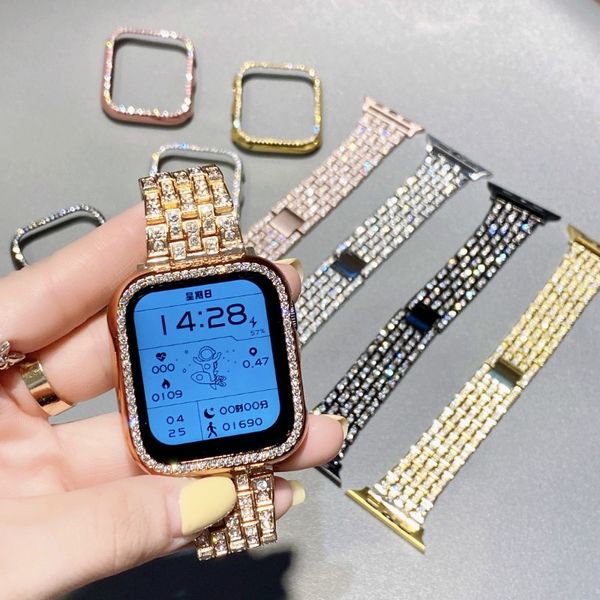 Bracelets en acier inoxydable pour Apple Watch Series 7 6 5 4 3 2 1 41mm 45mm 44mm 40mm Iwatch Band Series 4 Diamond Link Bracelet Wrist Watchband Smart Strap