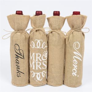 3 Styles Emballage Cadeau MR MRS Couverture De Bouteille De Vin Jute Cadeaux Sac Décoration De Mariage Rustique Décor De Fête D'anniversaire